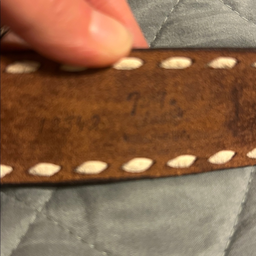 Vintage “CHRISTINA” name Tony Lama Brown Leather Belt with White Stitching - Picture 4 of 6